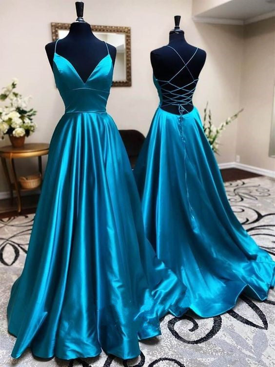Trendy Prom Dress 2022 Blue Long Satin Corset Back – AnnaCustomDress