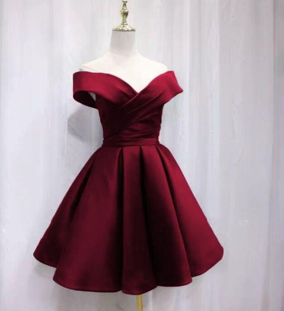 Short Prom Dress 2022 Burgundy Satin Homecoming Dress Off the Shoulder 16W / Green Short Prom Dress 2022 Burgundy Satin Homecoming Dress Off the Shoulder 16W / Green