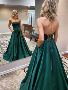 Green Prom Dress 2022 Strapless with Pockets Corset Back