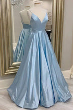 Load image into Gallery viewer, Blue Prom Dress 2022 Spaghetti Straps Taffeta Ball Gown