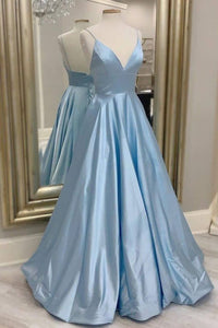 Blue Prom Dress 2022 Spaghetti Straps Taffeta Ball Gown