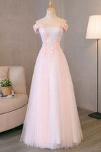 Load image into Gallery viewer, Blush Pink Princess Prom Dress 2023 A-line Off the Shoulder Tulle with Appliques