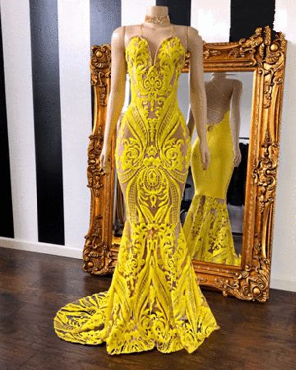 Yellow Prom Dress 2023 Sequin Spaghetti Straps Corset Back AnnaCustomDress Yellow Prom Dress 2023 Sequin Spaghetti Straps Corset Back AnnaCustomDress