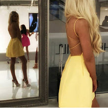 Load image into Gallery viewer, Yellow Homecoming Dress 2021 A Line Sleeveless Short / Mini Satin Lace Up Summer