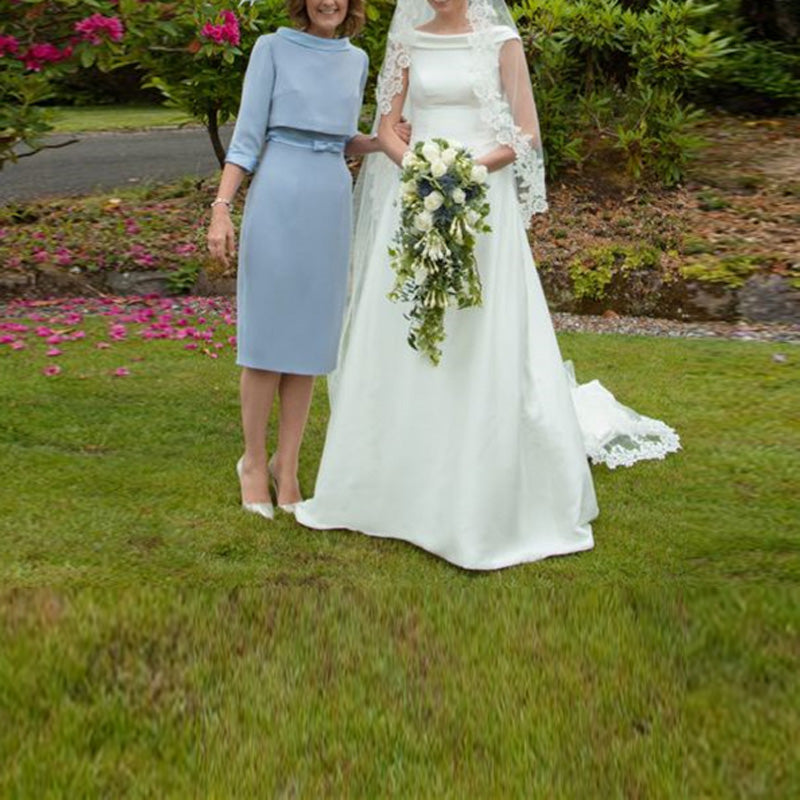 Modern Mother of the Bride Dresses 2021 Chiffon Tea Length 2 Piece Elegant 12 / Blue Modern Mother of the Bride Dresses 2021 Chiffon Tea Length 2 Piece Elegant 12 / Blue