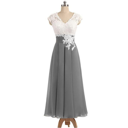 Vintage Mother of the Bride Dresses 2021  Cap Sleeve V Neck Lace Chiffon Floor Length