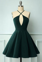 Load image into Gallery viewer, Green Homecoming Dress 2021 A Line Sleeveless Halter Stain Simple Sexy Party Dress