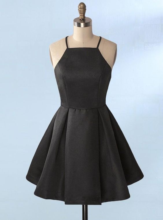 Black Homecoming Dress 2021 A Line Sleeveless Short / Mini Satin Party Dress Summer