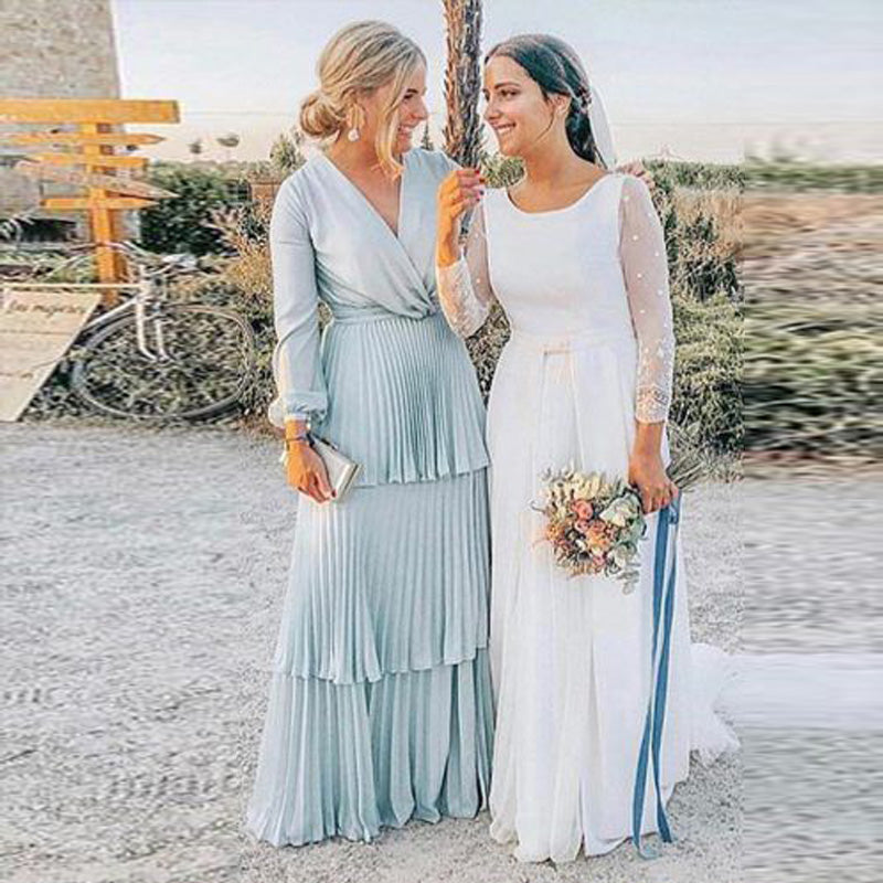 Boho Mother of the Bride Dresses 2021 V Neck Chiffon Formal Ruffles Ruched 16 / Blue