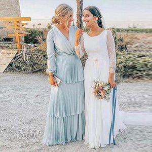 Boho Mother of the Bride Dresses 2021 V Neck  Chiffon Formal  Ruffles Ruched