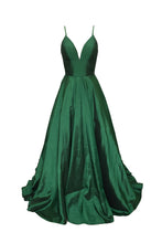 Load image into Gallery viewer, Emerald Green Prom Dress 2022 Spaghetti Straps Taffeta Long Evening Dress with Pockets