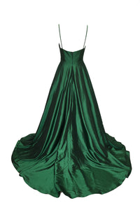 Emerald Green Prom Dress 2022 Spaghetti Straps Taffeta Long Evening Dress with Pockets