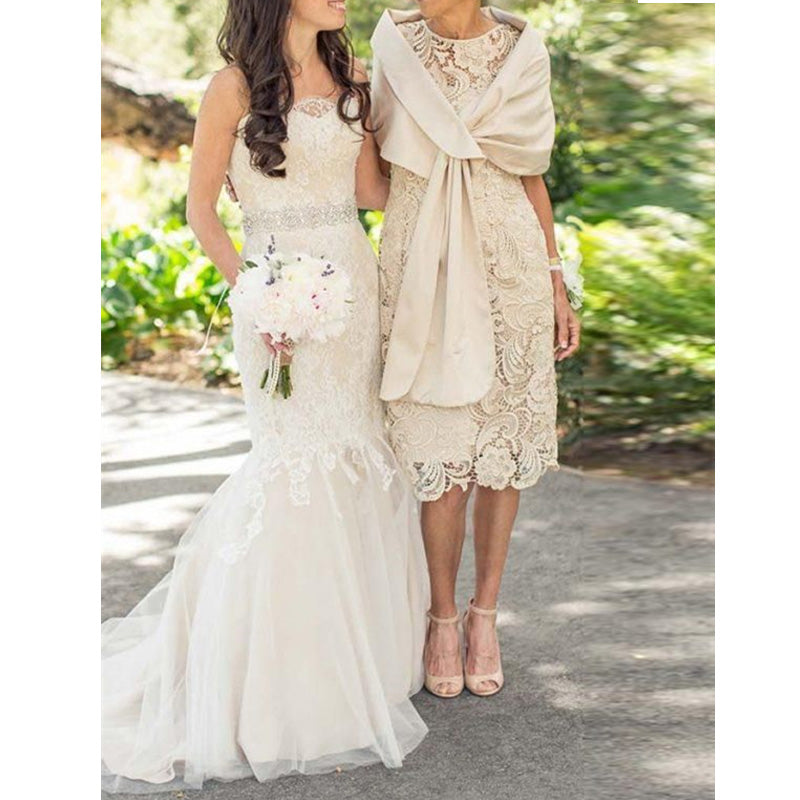 Summer Mother of the Bride Dresses 2021 Beach Wedding Lace Tea Length Vintage with Cape