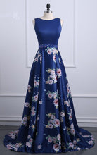 Load image into Gallery viewer, Floral Prom Dress 2023 A-line Jewel Neck Sleeveless Satin with Pleats