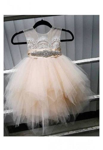 Champagne Tulle Lace Flower Girl Dress