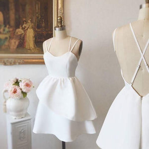 White Homecoming Dress 2021 A Line Sweetheart Sleeveless Short / Mini Satin Party Dress