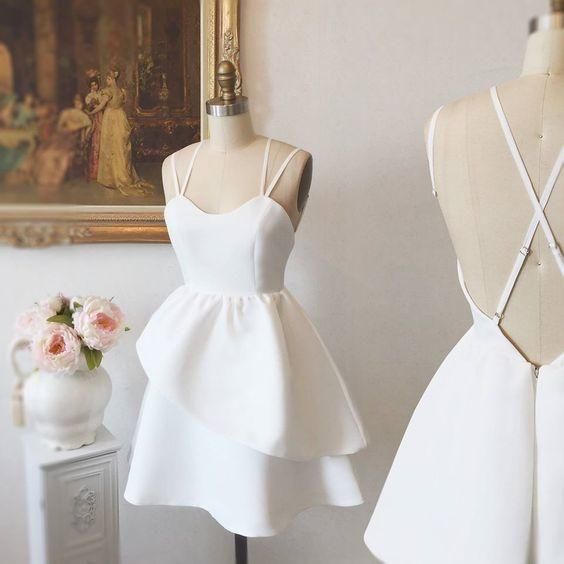 White Homecoming Dress 2021 A Line Sweetheart Sleeveless Short / Mini Satin Party Dress
