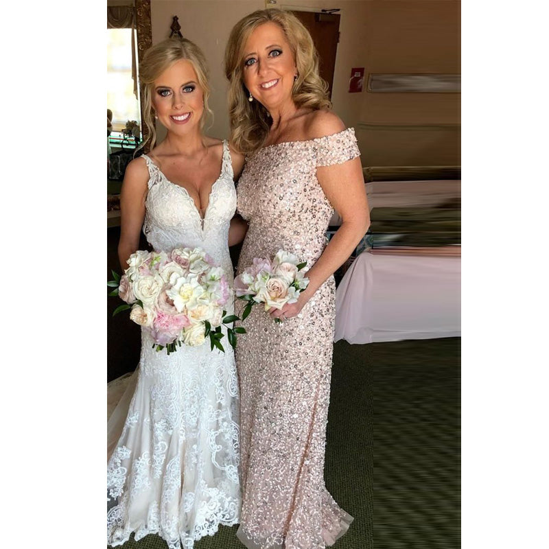 Beach Wedding Mother of the Bride Dresses 2021 Off Shoulder Sequin For – AnnaCustomDress