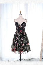 Load image into Gallery viewer, Black Floral Homecoming Dress 2021 Slip Short Summer Dress