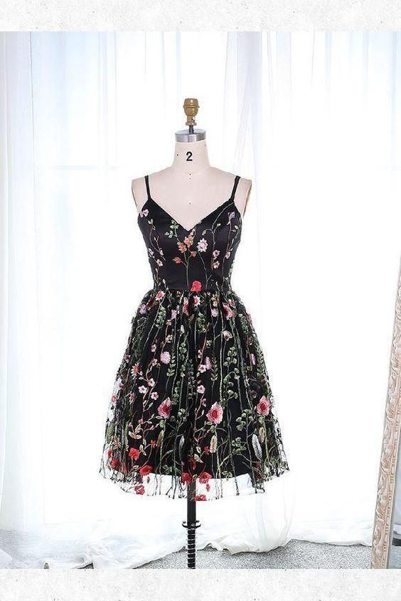 Black Floral Homecoming Dress 2021 Slip Short Summer Dress AnnaCustomDress Black Floral Homecoming Dress 2021 Slip Short Summer Dress AnnaCustomDress