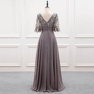 Elegant Mother of the Bride Dresses 2021 Floor Length Chiffon Half Sleeve Elegant Vintage Ruched