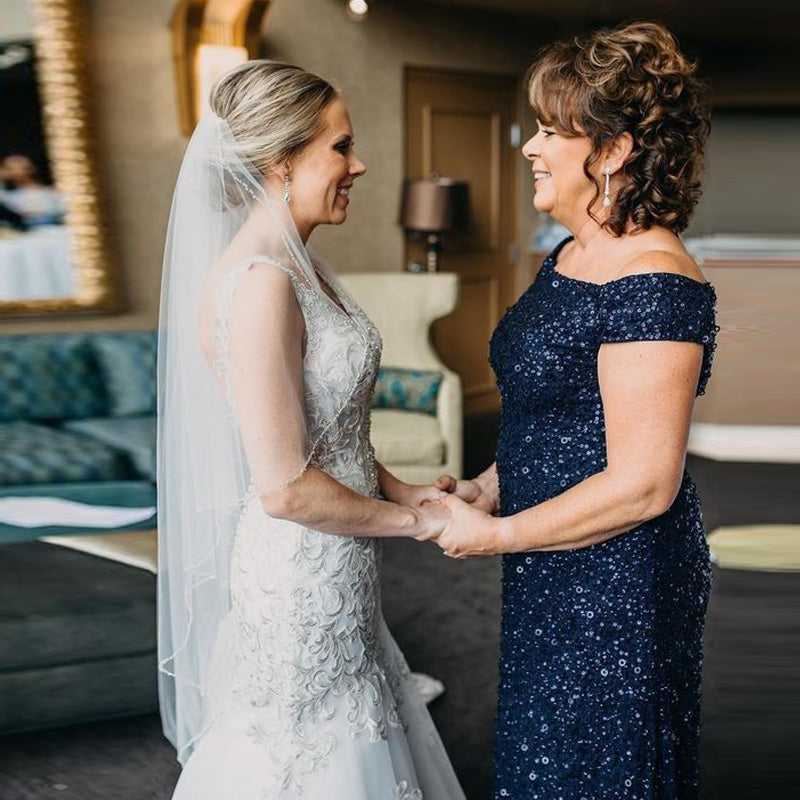 Beach Wedding Mother of the Bride Dresses 2021 Off Shoulder Sequin Formal Custom Size / Champagne