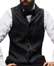 Load image into Gallery viewer, Herringbone Mens Vest Made to Order Tailored Collar 4 Pockets 6 Buttons