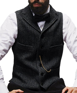 Herringbone Mens Vest Made to Order Tailored Collar 4 Pockets 6 Buttons