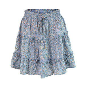 Women's Floral Flared Short Skirt Polka Dot Pleated Mini Skater Skirt