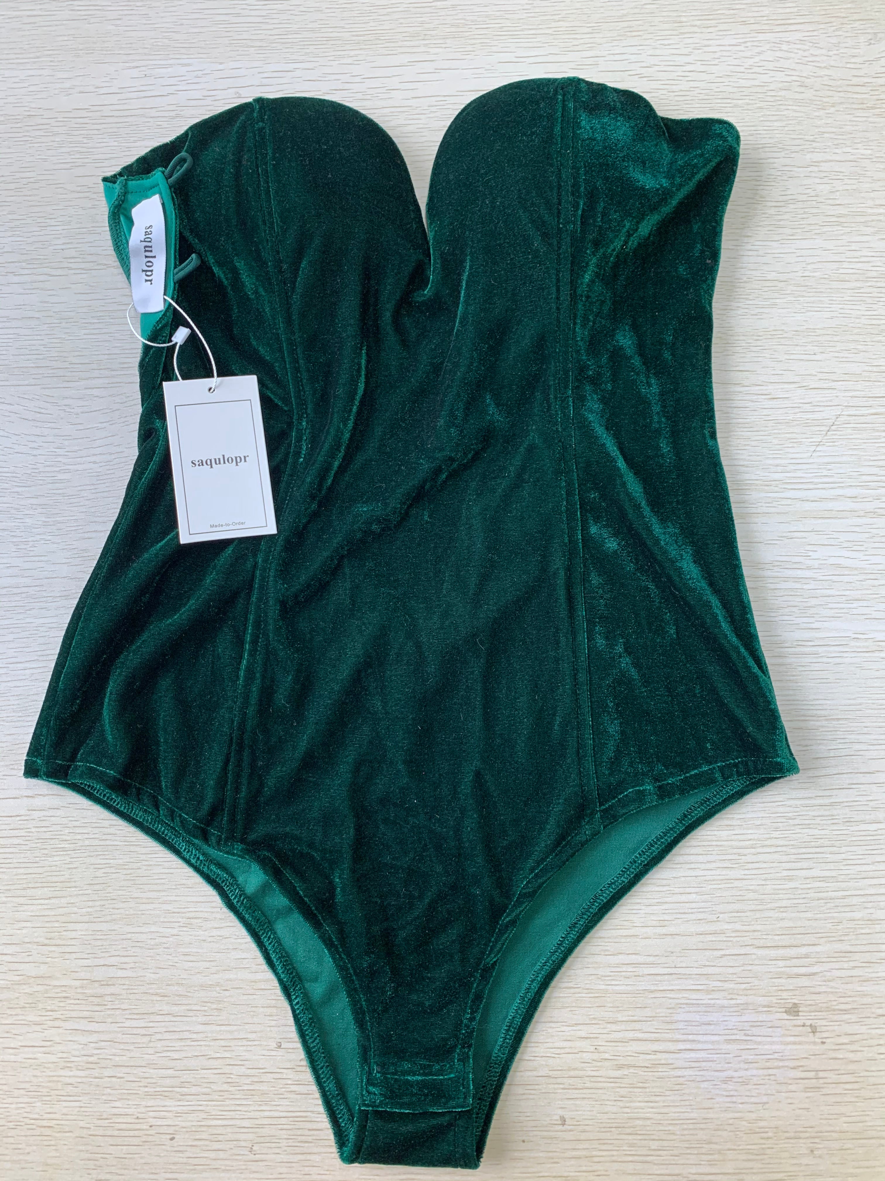Flirty Feelings Emerald Green Velvet Bustier Bodysuit