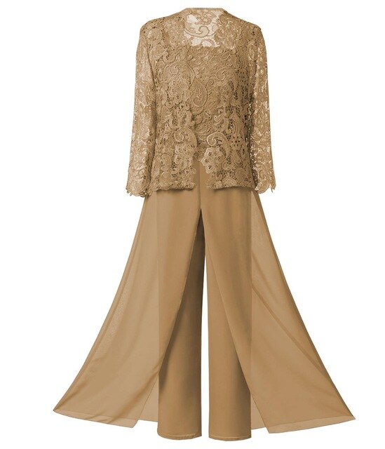 Graceful & Classy Chiffon Mother Of The Bride Pant Suit With Coat