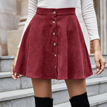 Load image into Gallery viewer, Women&#39;s Corduroy Skirt Button Closure A-Line High Waist Mini Short Skirt 2021