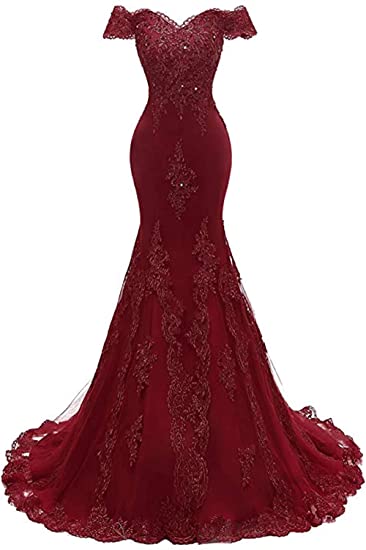 lace prom dresses 2022 Green Lace Prom Dress 2022 Mermaid Off the Shoulder Corset Back Prom Dresses 22W / Burgundy