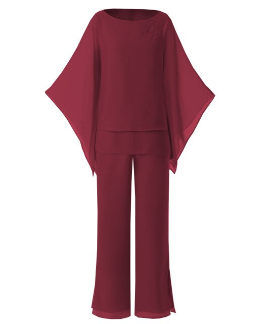 Two Pieces Chiffon Women Plus Size Outfits Mother of Bride Pant Suits Evening Wedding Party Dress Custom Size / Burgundy Two Pieces Chiffon Women Plus Size Outfits Mother of Bride Pant Suits Evening Wedding Party Dress Custom Size / Burgundy