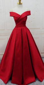 Red Prom Dress 2022 Off-shoulder Sweet neck Long Sleeveless Satin