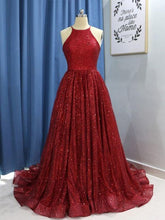 Load image into Gallery viewer, Red Prom Dress 2022 Horsehair hem Jewel neck Long Sleeveless Tulle with Sequin
