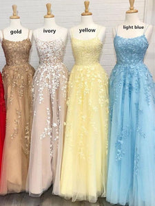 Long Prom Dress 2022 Spaghetti Straps Corset Back with Lace Appliques