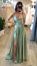 Load image into Gallery viewer, Long Prom Dress 2022 Silk Sage Green Slit Cowl Neck with Slit