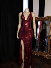 Load image into Gallery viewer, Long Prom Dress 2022 Mermaid Deep V-neck Sequin with Slit