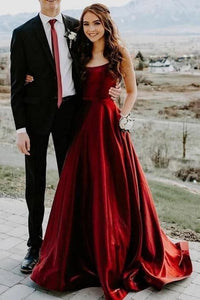 Long Prom Dress 2022 Red Shiny satin Sleeveless Horsehair hem
