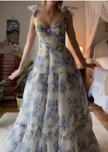 Trendy Prom Dress 2022 A-line Flora Chiffon with corset