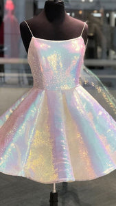 Short Prom Dress 2022  Spaghetti strap Glitter Homecoming Dress