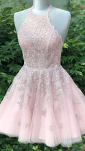 Load image into Gallery viewer, Short Prom Dress 2022 Beautiful back Halter neck Corset back with Lace appliques
