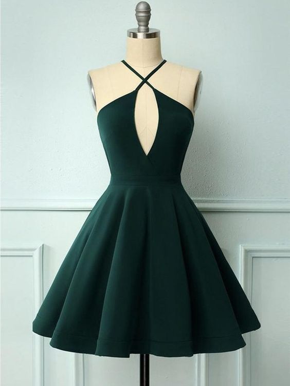 Short Prom Dress 2022 Halter neck Beautiful back Satin with Ruched   AnnaCustomDress