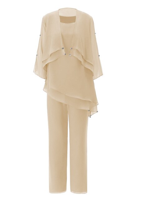 Champagne Mother of the Bride Dress Pantsuits Womens Asymmetrical Chiffon Suit with Short Outfit Jacket 3 Pieces 24W / Champagne Champagne Mother of the Bride Dress Pantsuits Womens Asymmetrical Chiffon Suit with Short Outfit Jacket 3 Pieces 24W / Champagne