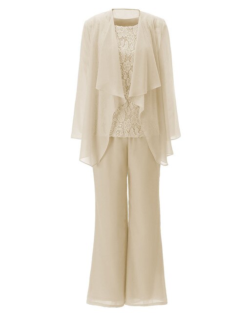 Elegant Chiffon Mother of the Bride Pant Suits with Long Sleeves for  Wedding Guest Dress