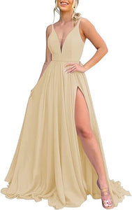 Burnt Orange Chiffon Bridesmaid Dresses Corset Back Adjustable Spaghetti Straps Maxi Dress with Slit