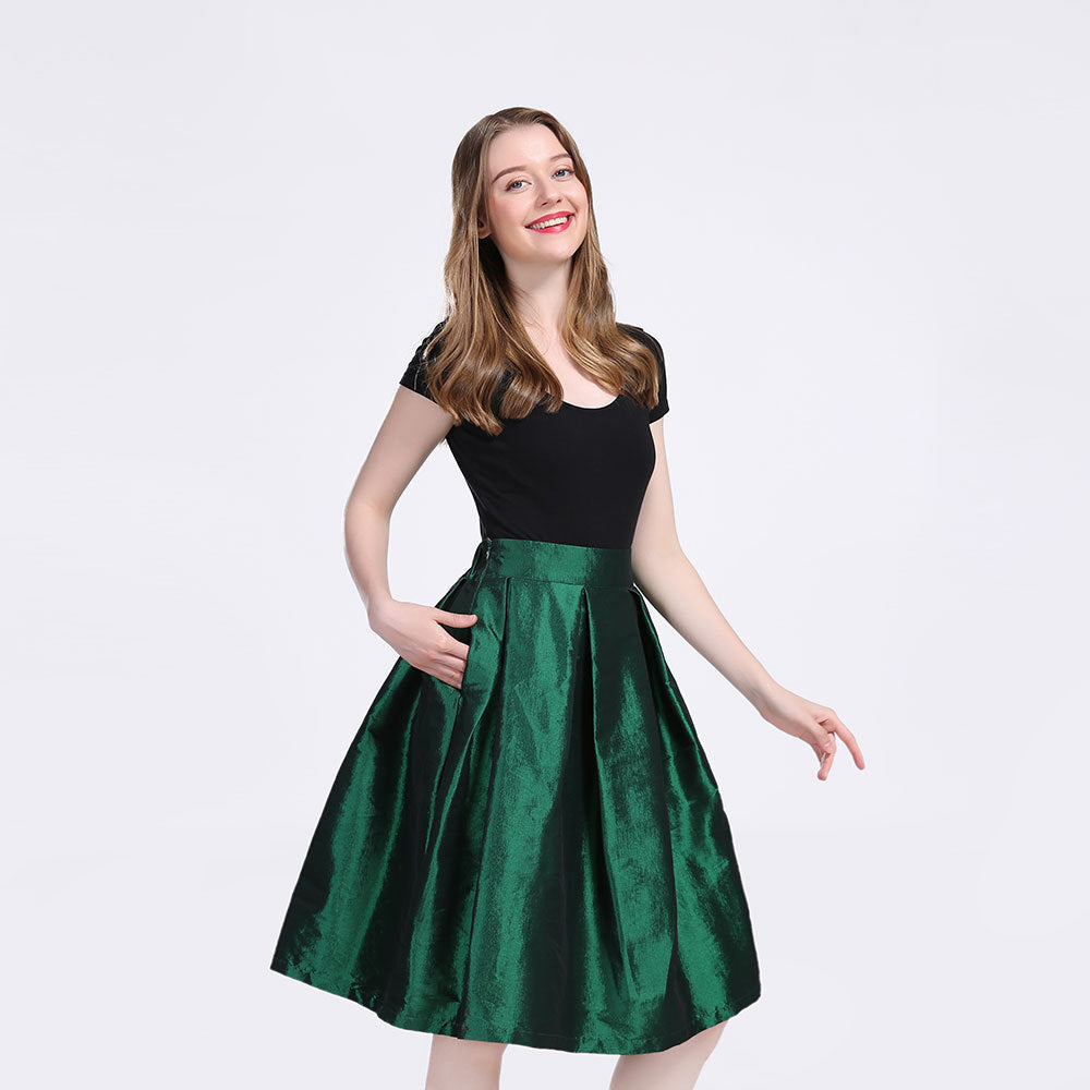 Emerald Green Skirt Christmas Short Taffeta Skirt with Pockets Halloween Skirt Ellen Griswold Costume