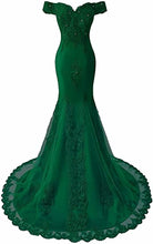 Load image into Gallery viewer, Green Lace Prom Dress 2022 Mermaid Off the Shoulder Corset Back Prom Dresses