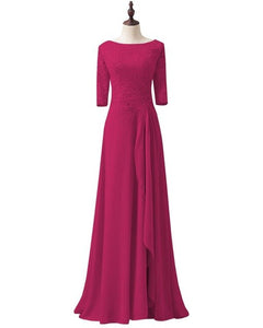 Chiffon Elegant Half Sleeves Lace Mother Of the Bride Dress For Wedding Groom  Long Formal Ruffles Evening Dress